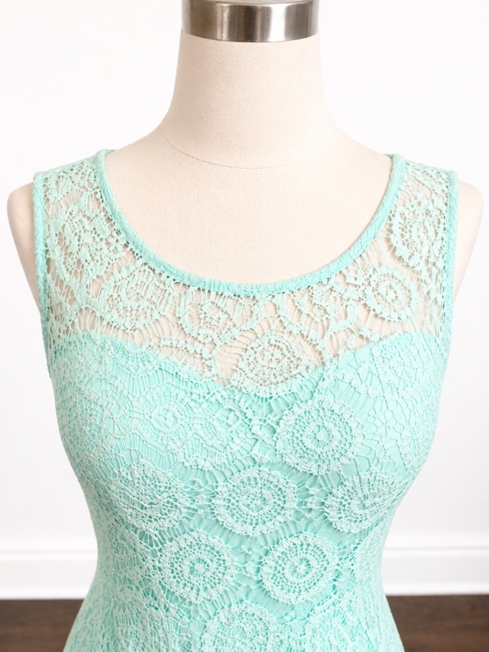 BeBop Mint Lace Fit Flare Dress NWT Size M Pool Blue Sleeveless - Picture 3 of 9
